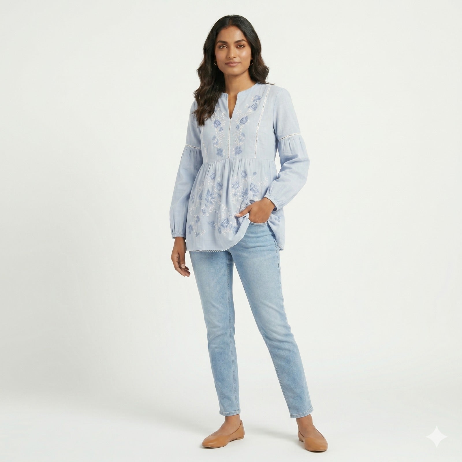 Sky Bloom Embroidered Cotton Top