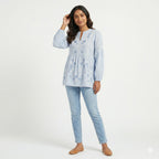 Sky Bloom Embroidered Cotton Top