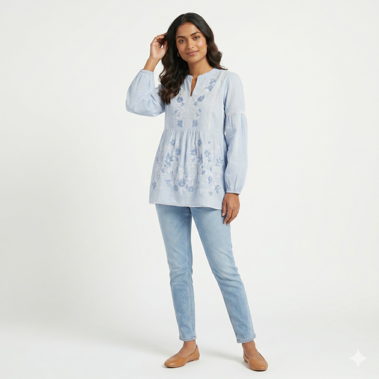 Sky Bloom Embroidered Cotton Top