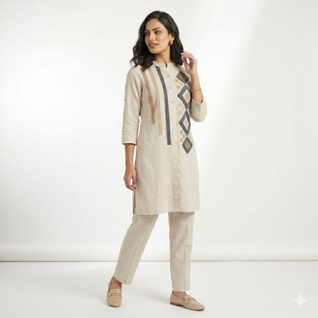 Ivory Geometric Threadwork Cord-set
