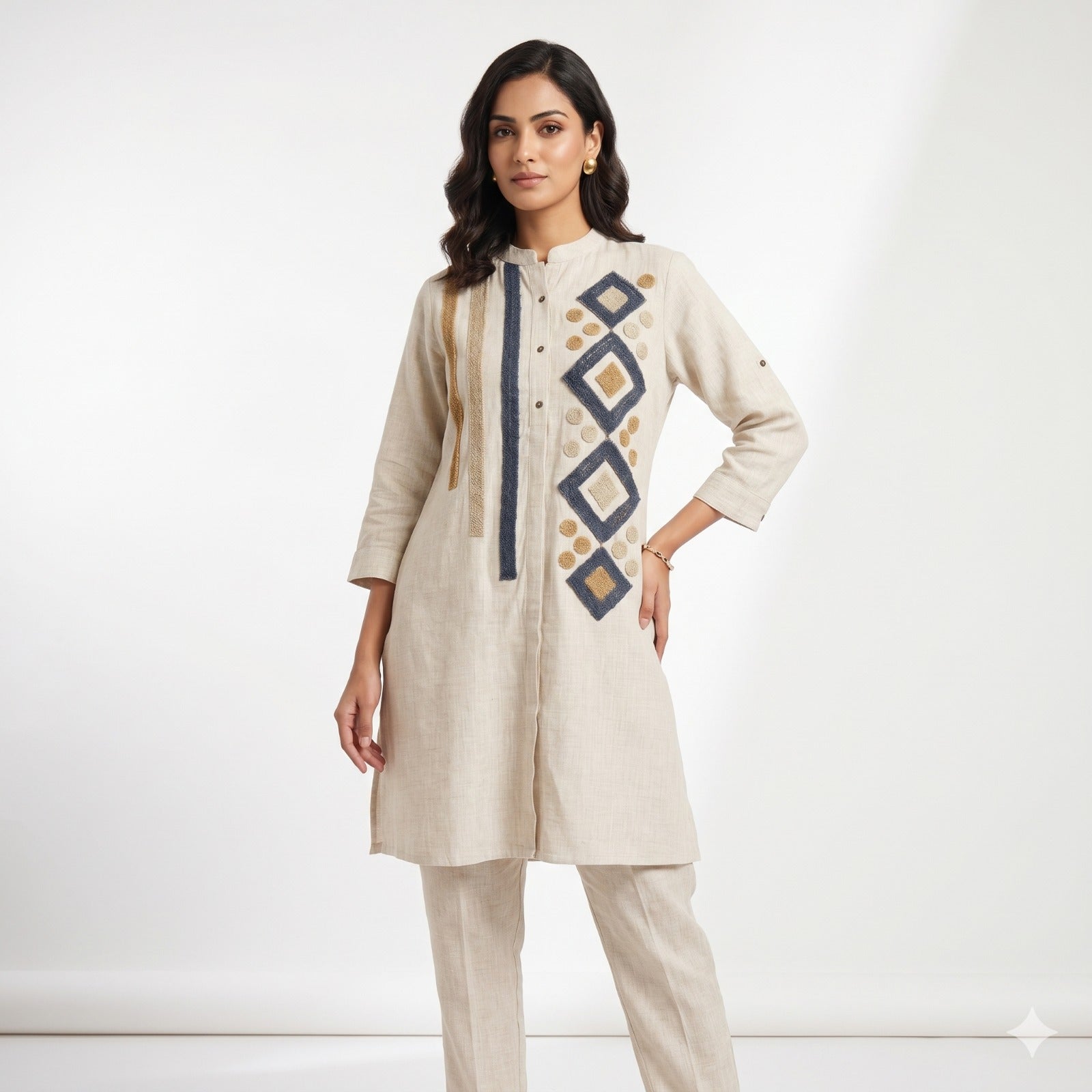 Ivory Geometric Threadwork Cord-set