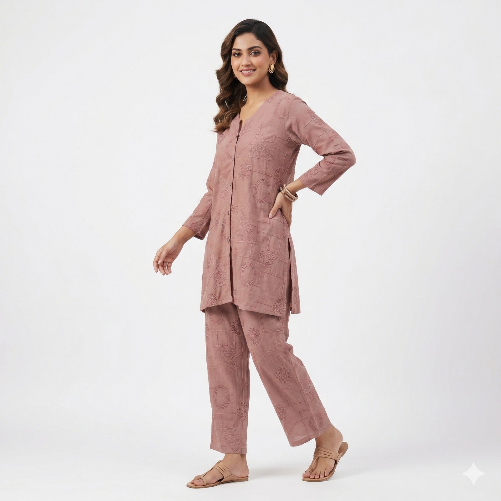 Rosé Aura Embroidered Cord-set