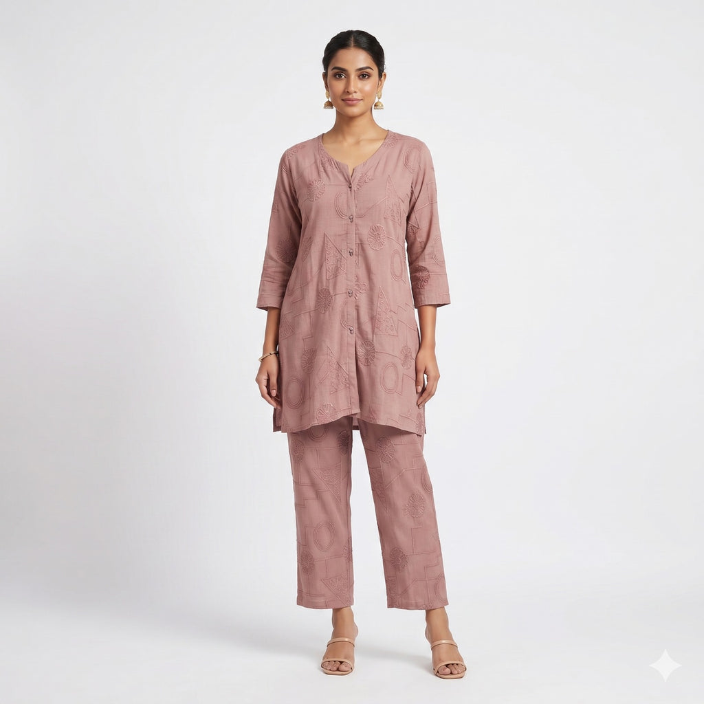Rosé Aura Embroidered Cord-set