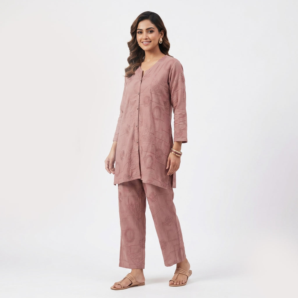 Rosé Aura Embroidered Cord-set