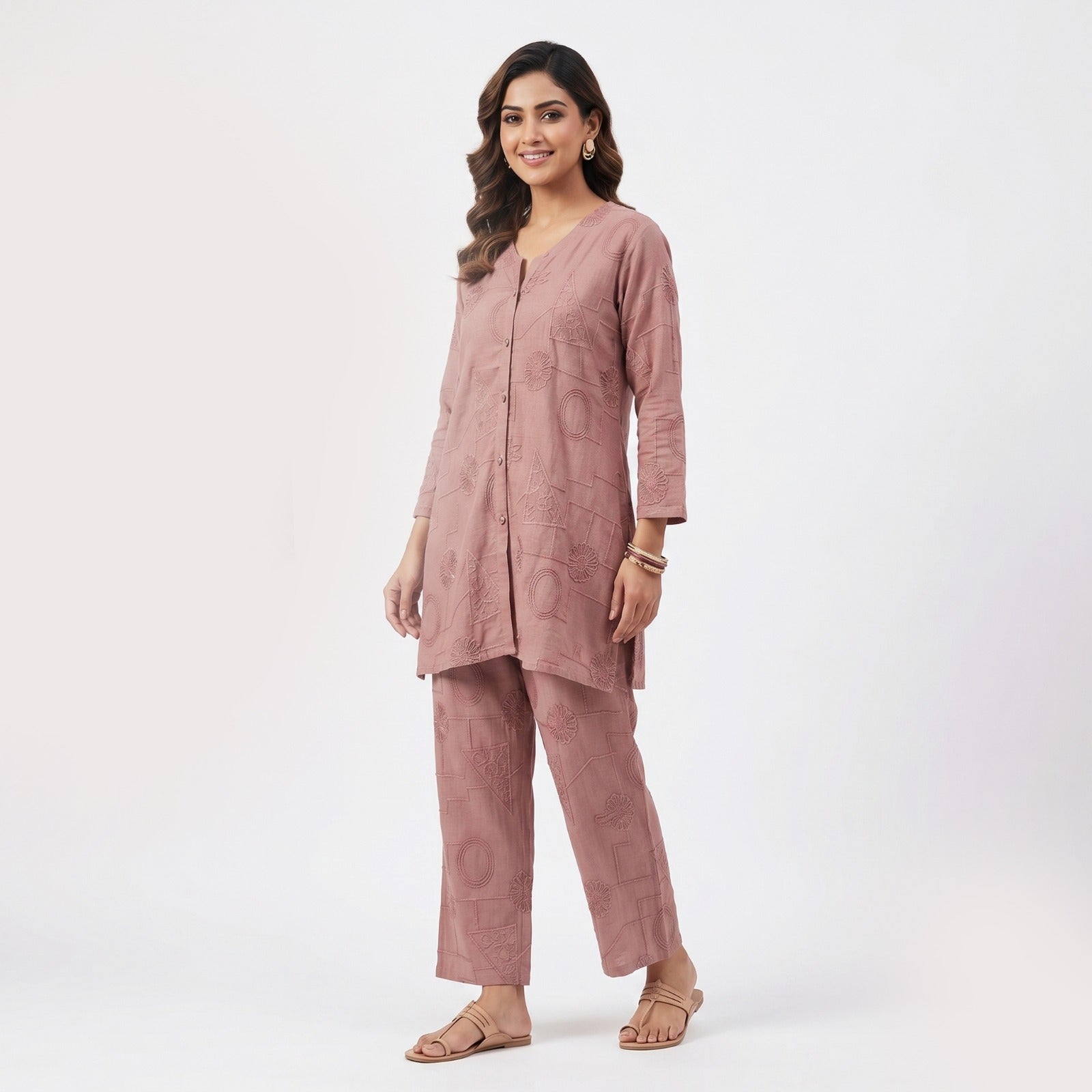 Rosé Aura Embroidered Cord-set