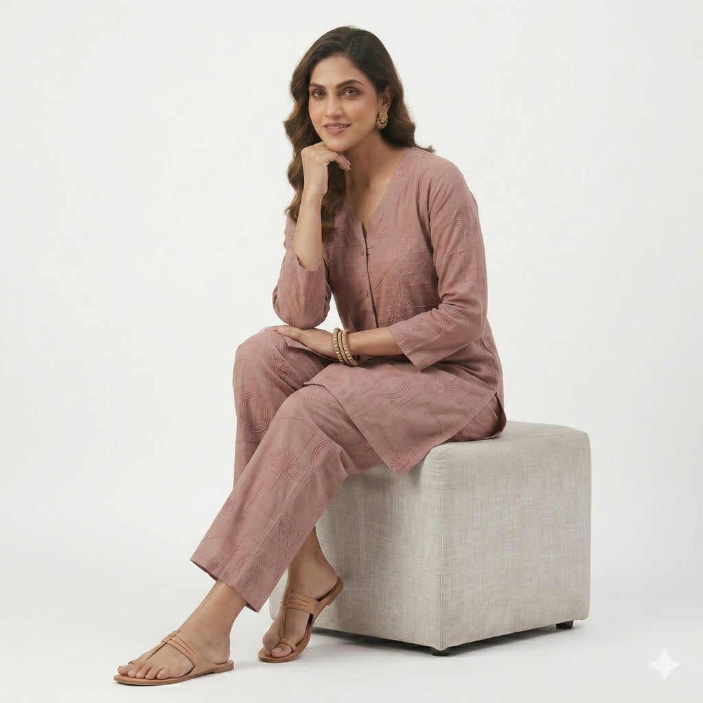 Rosé Aura Embroidered Cord-set
