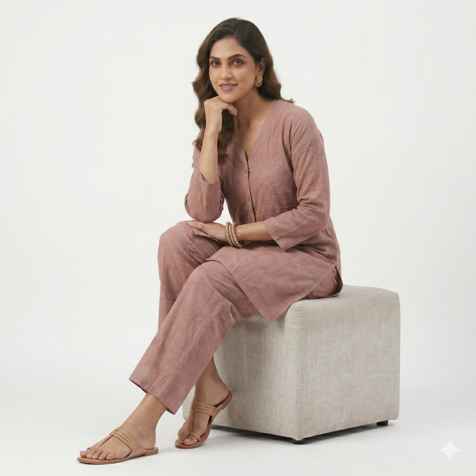 Rosé Aura Embroidered Cord-set