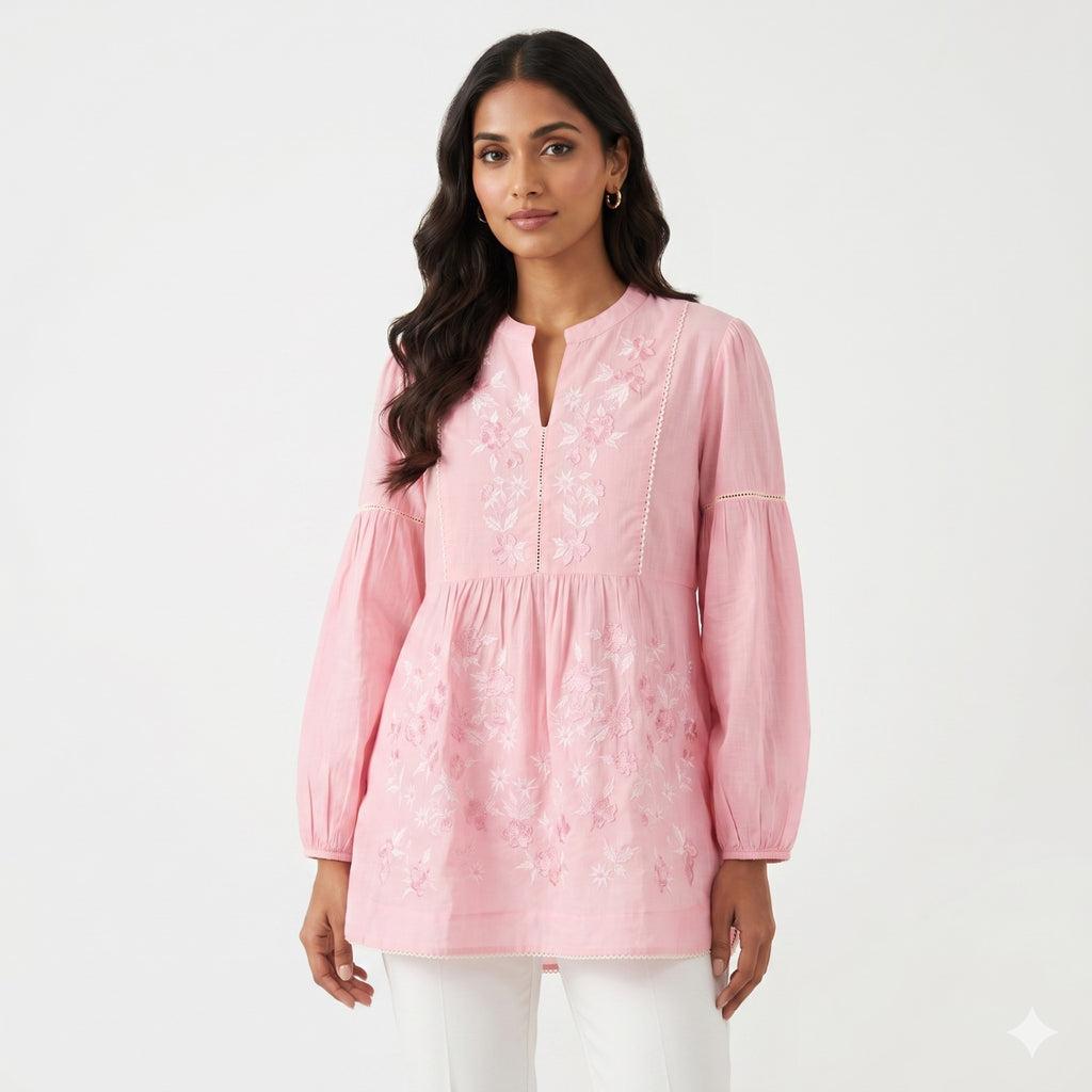Blush Bloom Embroidered Cotton Top