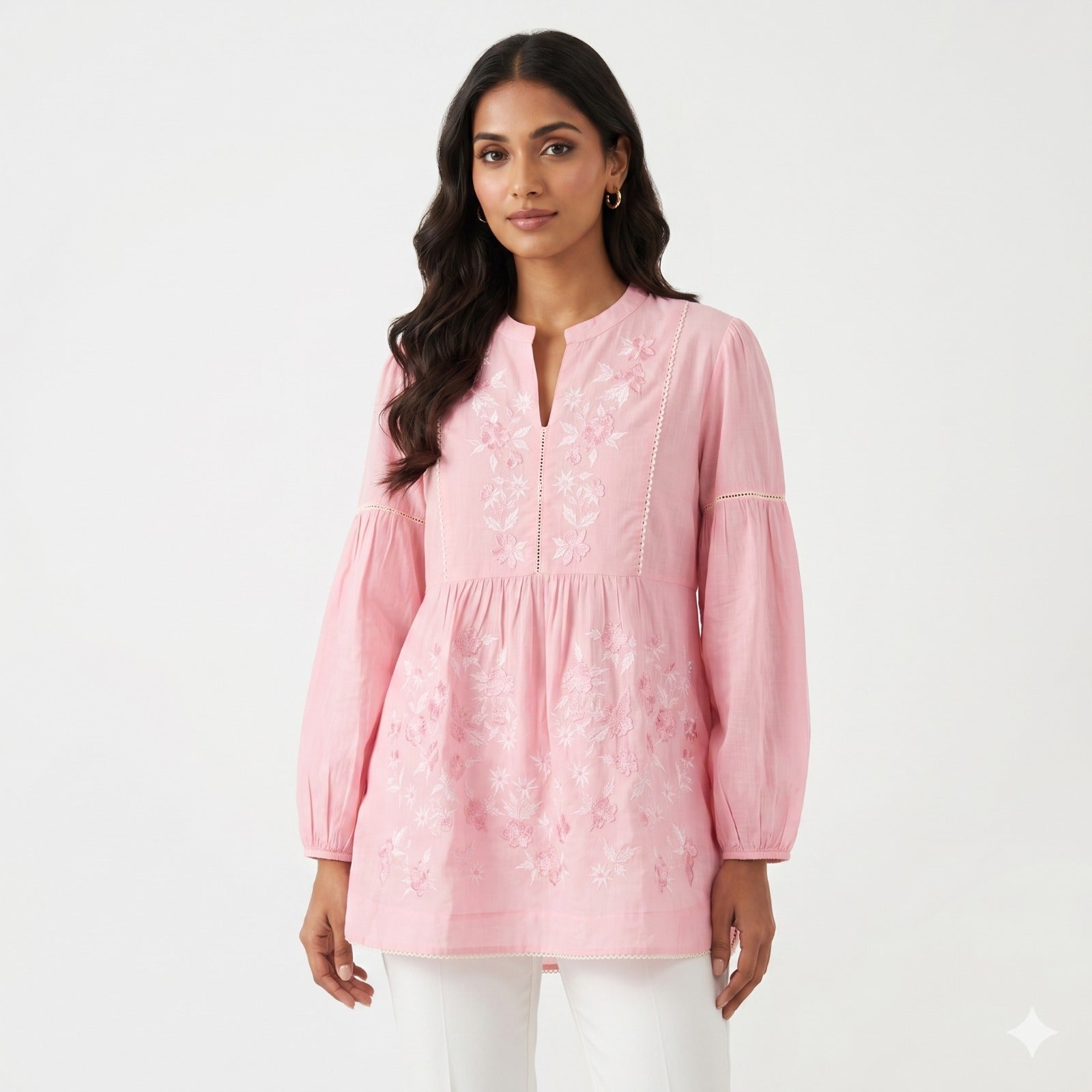 Blush Bloom Embroidered Cotton Top