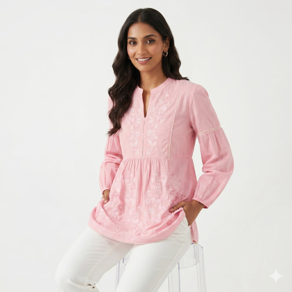 Blush Bloom Embroidered Cotton Top