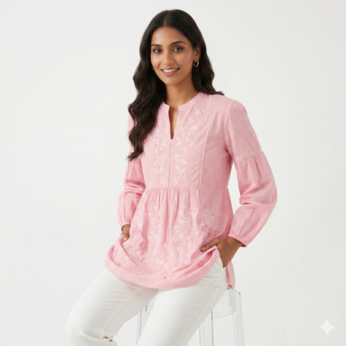Blush Bloom Embroidered Cotton Top