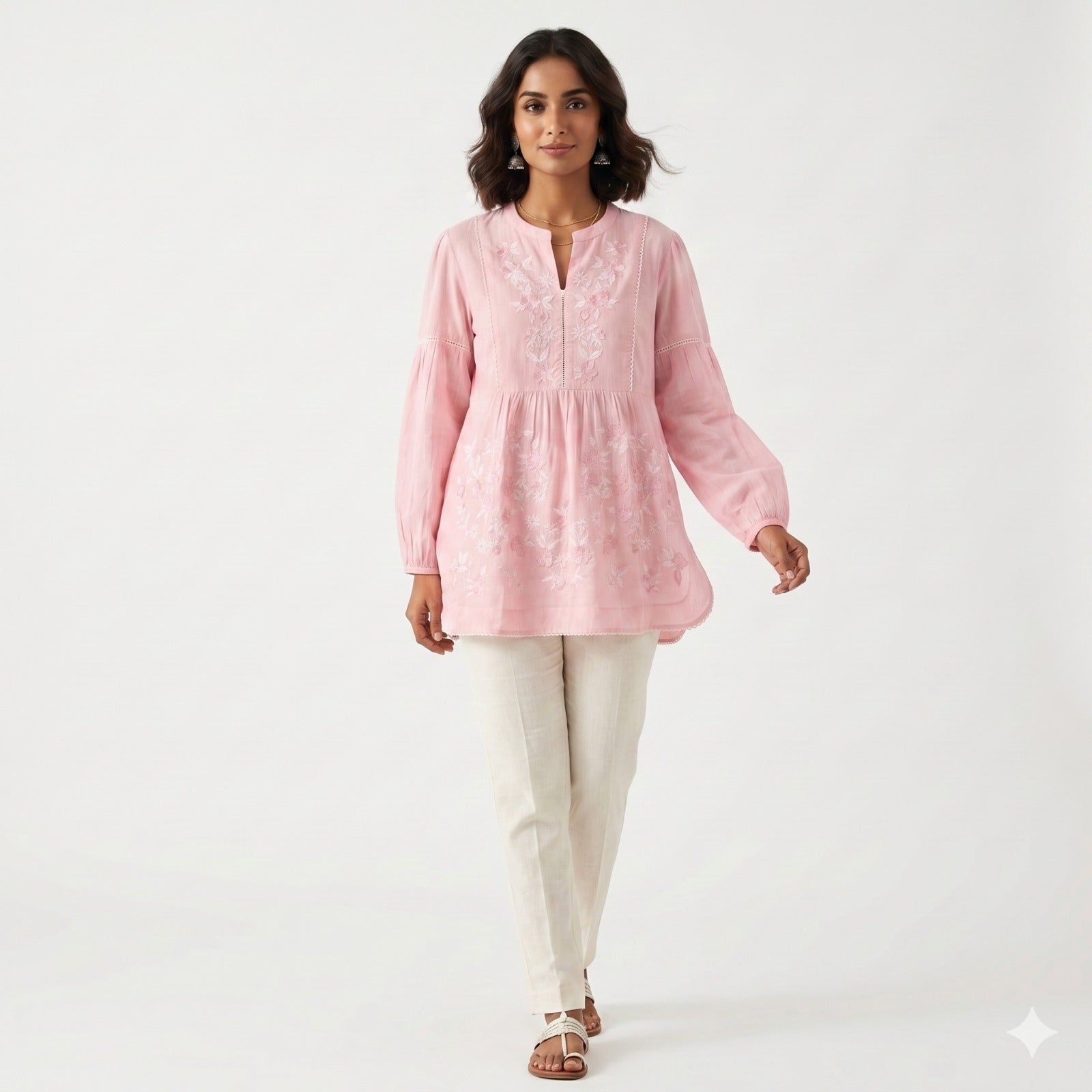 Blush Bloom Embroidered Cotton Top