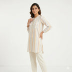 Pastel Stripe Embroidered Cotton Top