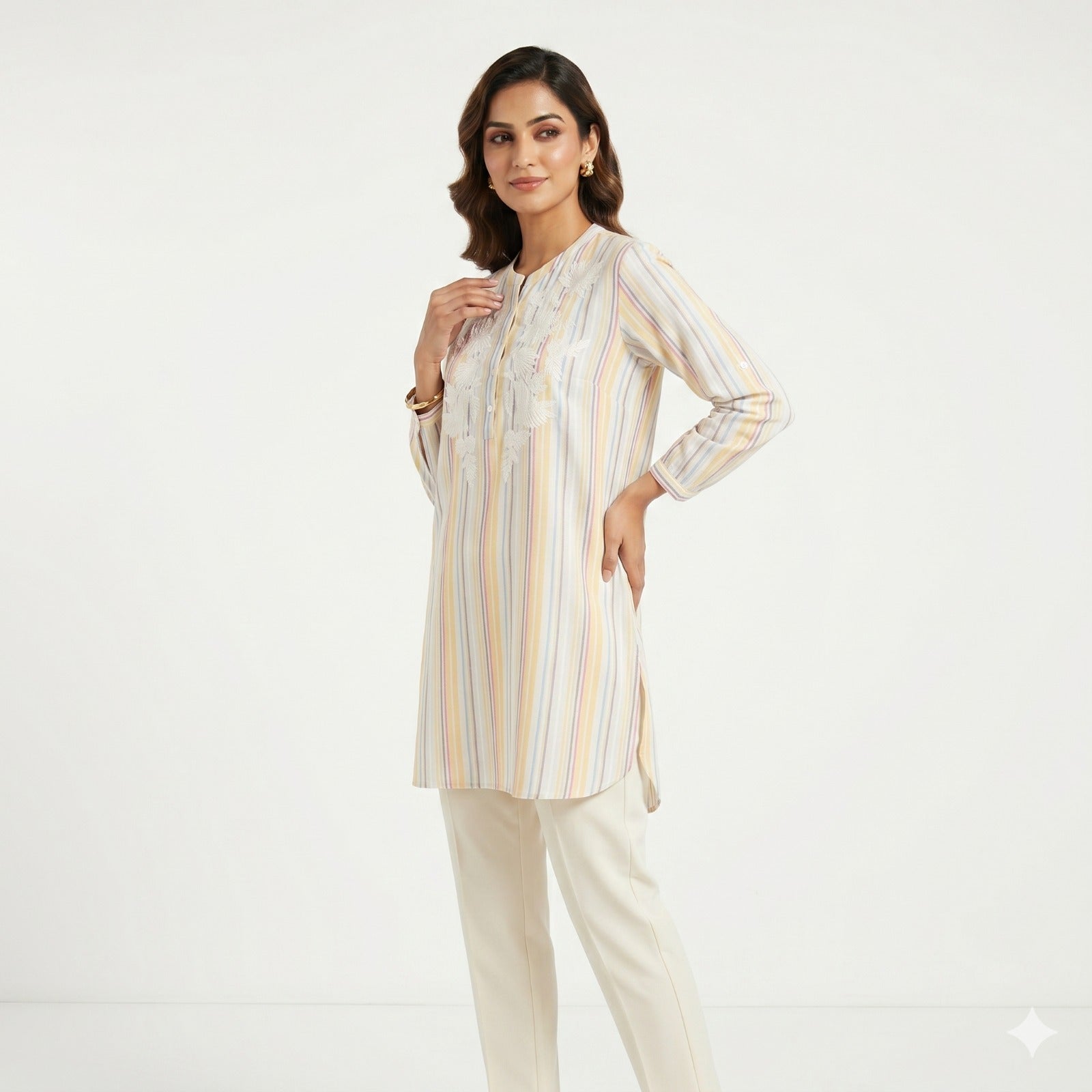 Pastel Stripe Embroidered Cotton Top