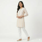 Pastel Stripe Embroidered Cotton Top