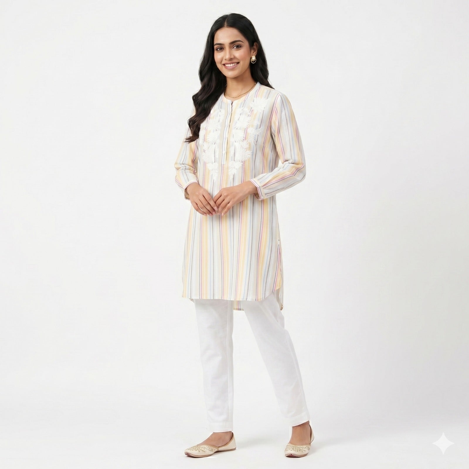 Pastel Stripe Embroidered Cotton Top