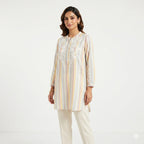 Pastel Stripe Embroidered Cotton Top