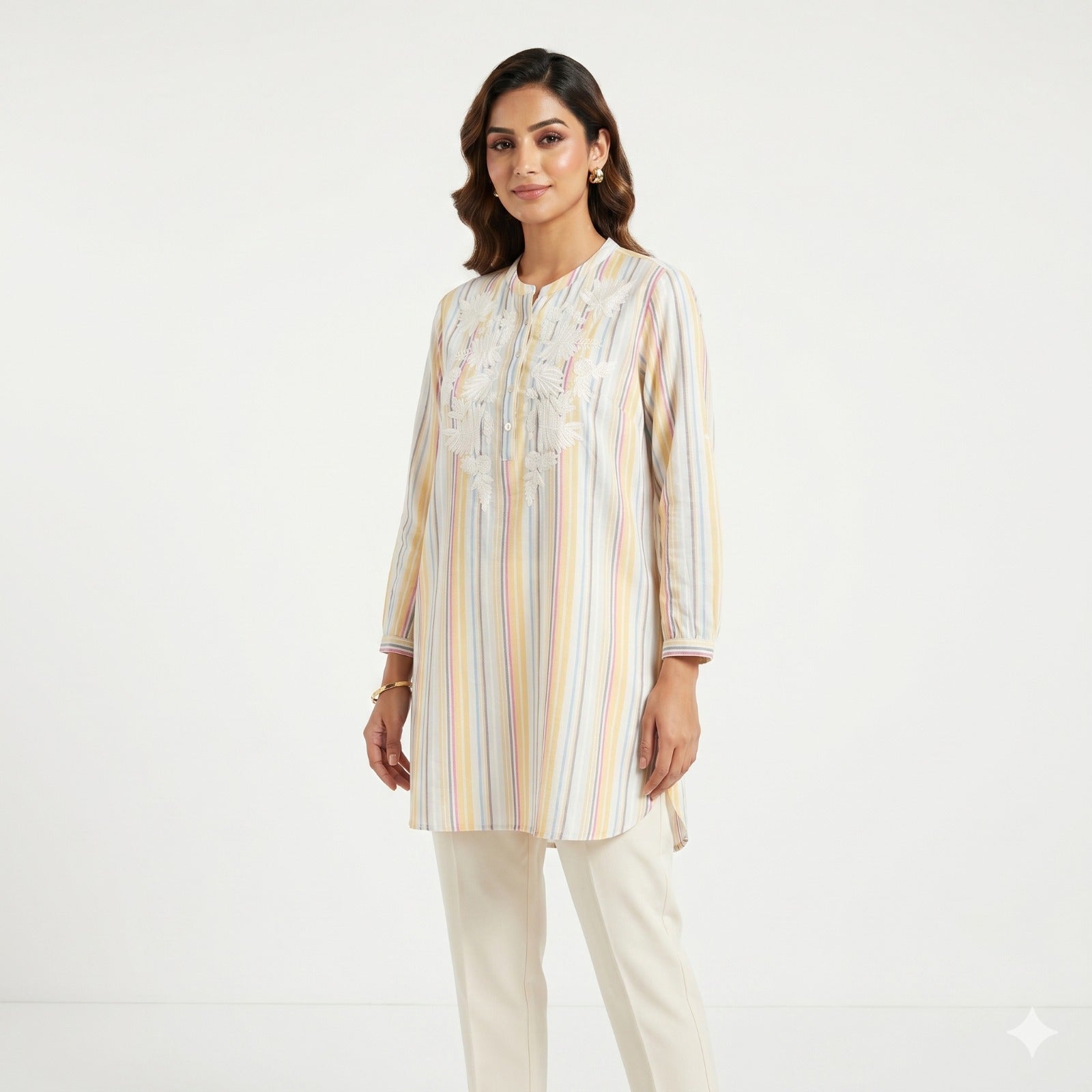 Pastel Stripe Embroidered Cotton Top