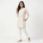 Pastel Stripe Embroidered Cotton Top