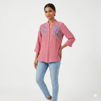 Rosy Bloom Embroidered Cotton Top