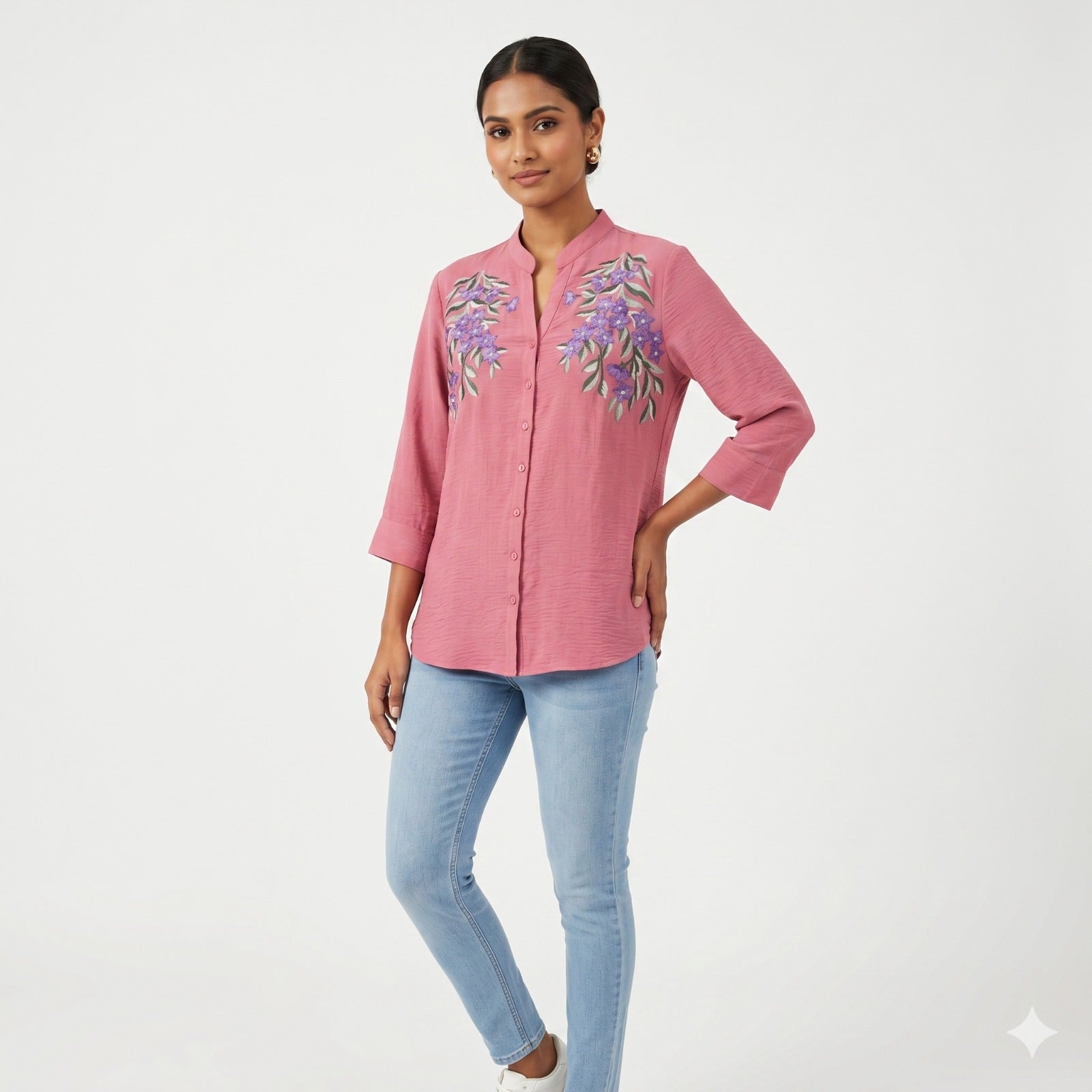 Rosy Bloom Embroidered Cotton Top