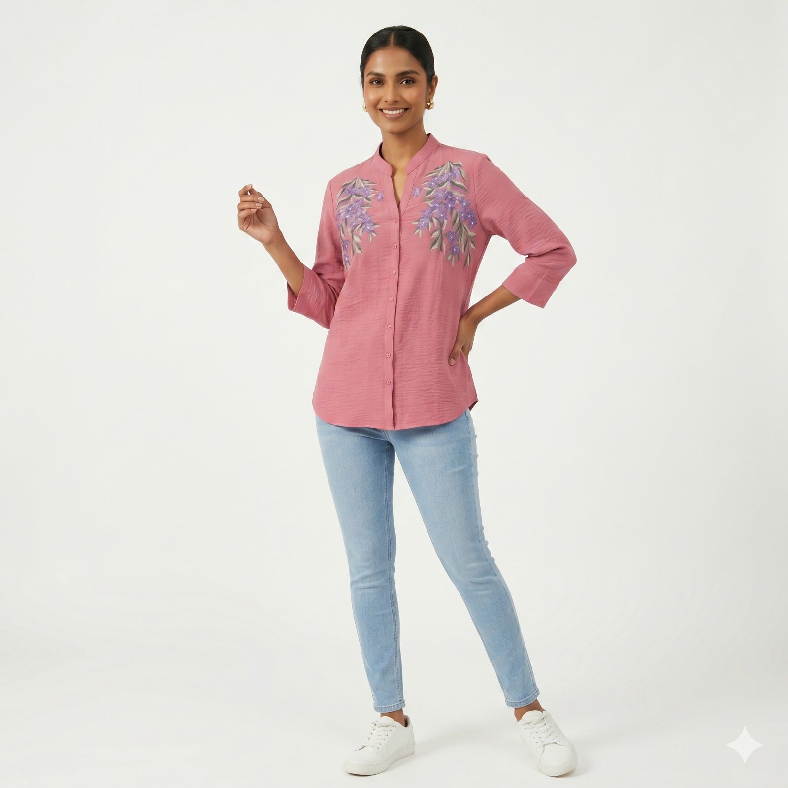 Rosy Bloom Embroidered Cotton Top