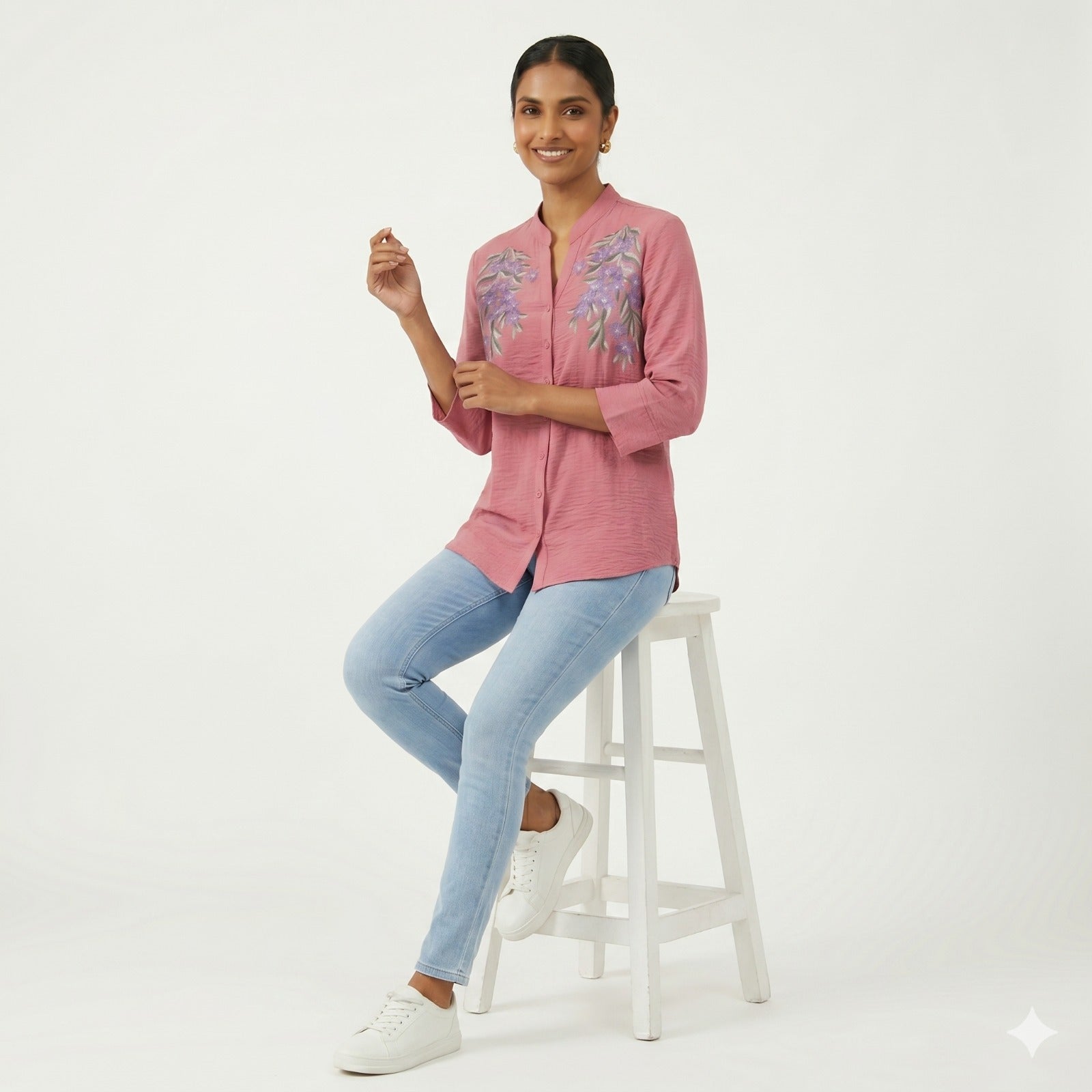 Rosy Bloom Embroidered Cotton Top