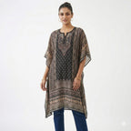 Midnight Elegance Printed Chiffon Kaftan Top