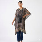 Midnight Elegance Printed Chiffon Kaftan Top