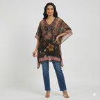Midnight Blossom Chiffon Kaftan Top