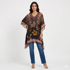 Midnight Blossom Chiffon Kaftan Top