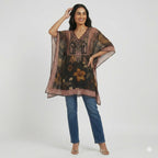 Midnight Blossom Chiffon Kaftan Top