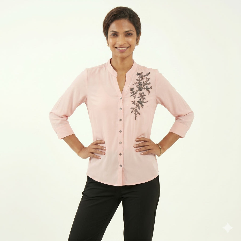 Blush Elegance Beadwork Formal Top