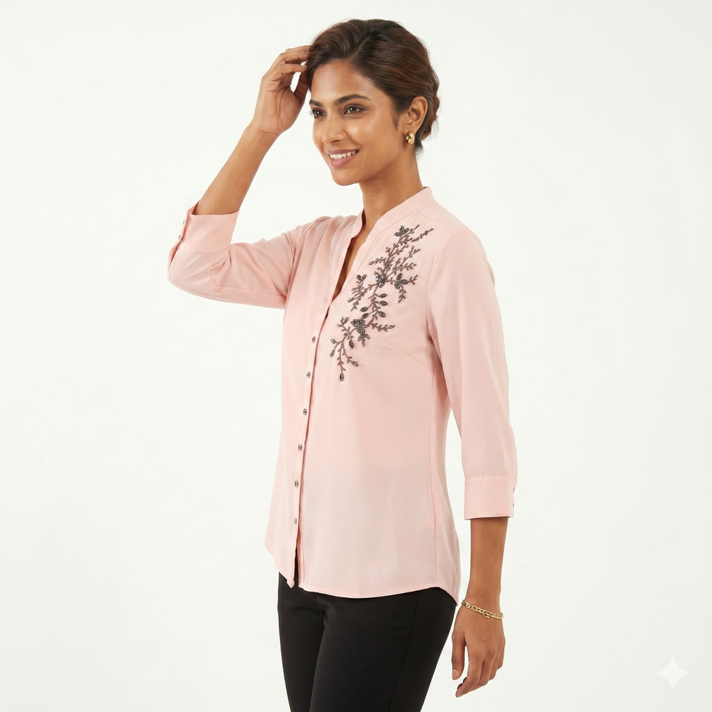 Blush Elegance Beadwork Formal Top