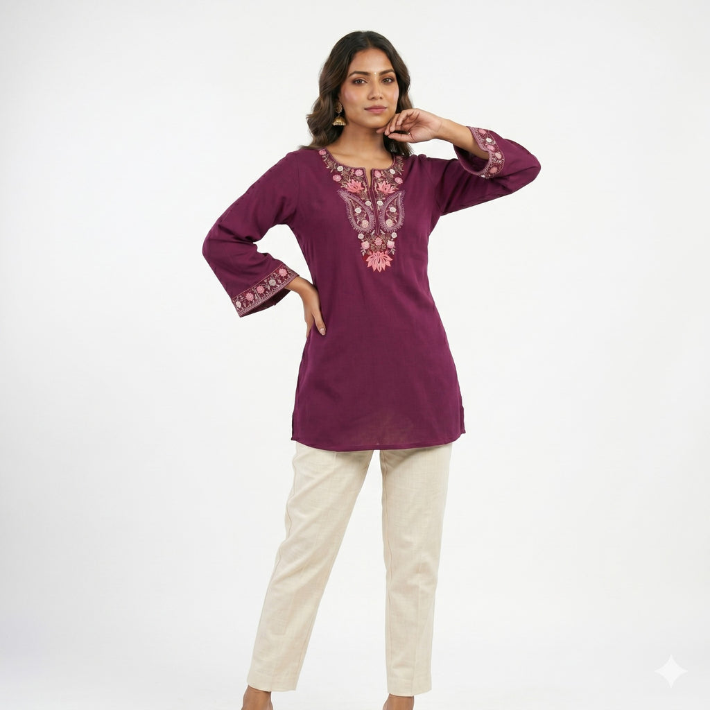 Royal Plum Embroidered Cotton Top