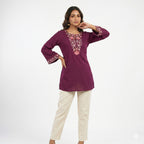 Royal Plum Embroidered Cotton Top