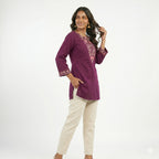 Royal Plum Embroidered Cotton Top