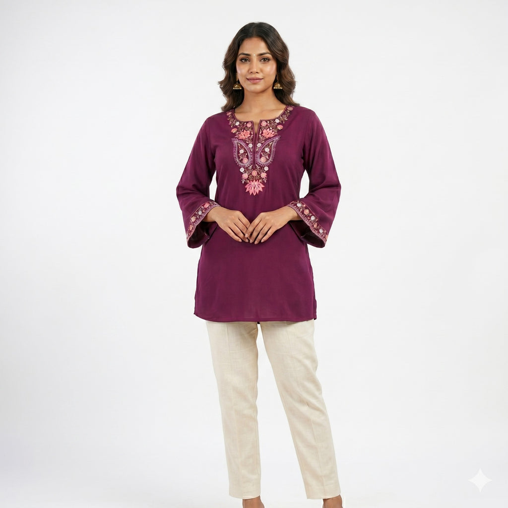 Royal Plum Embroidered Cotton Top