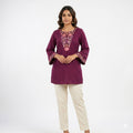 Royal Plum Embroidered Cotton Top
