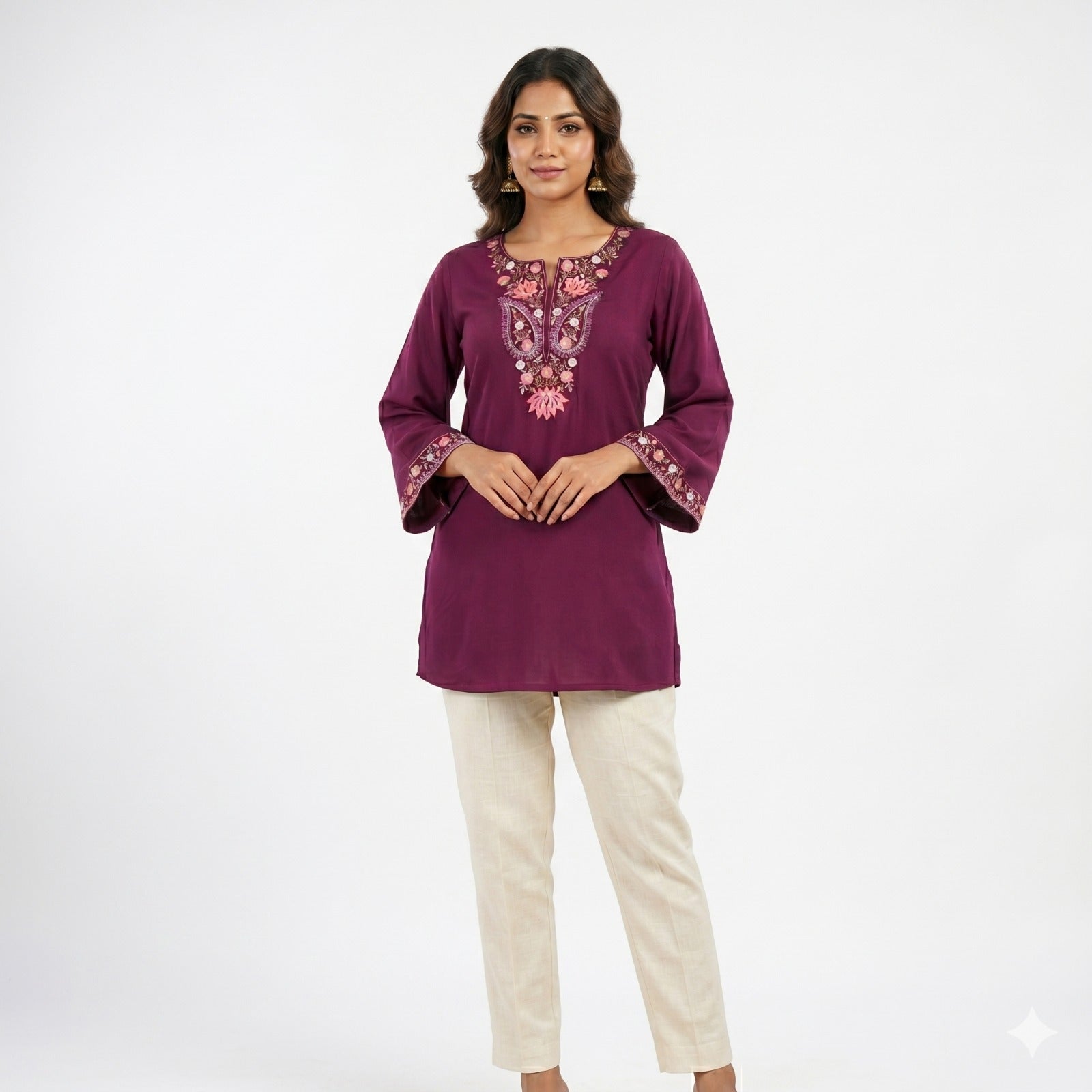 Royal Plum Embroidered Cotton Top