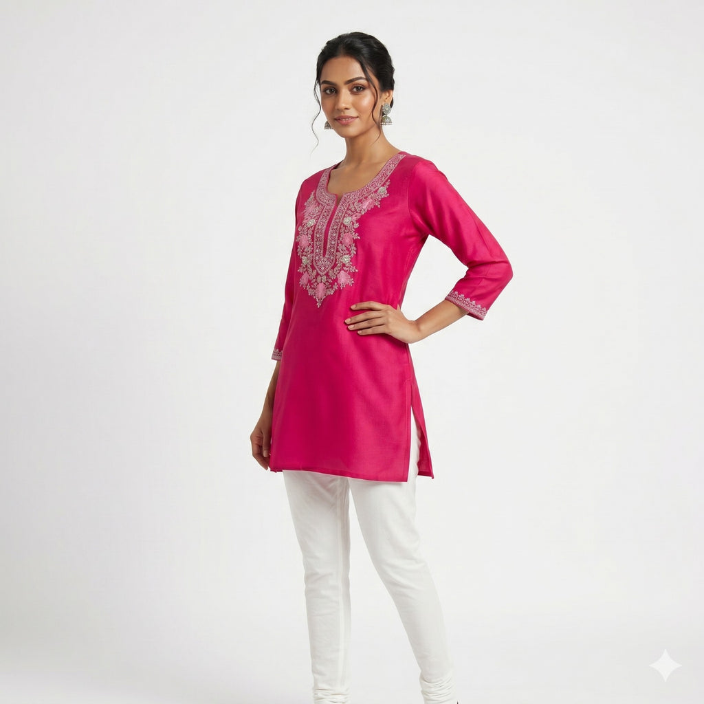 Rani Pink Heritage Embroidered Cotton Top