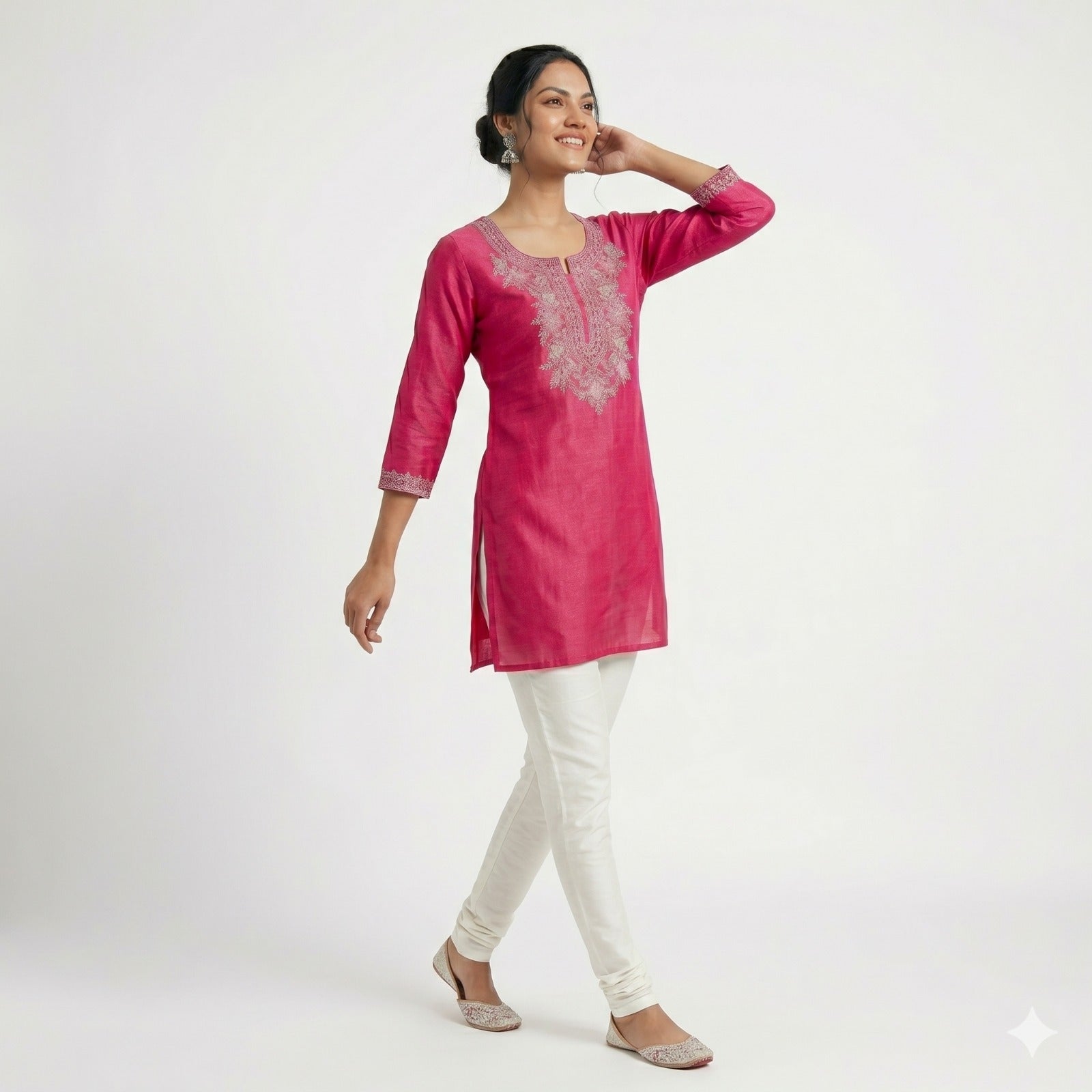 Rani Pink Heritage Embroidered Cotton Top