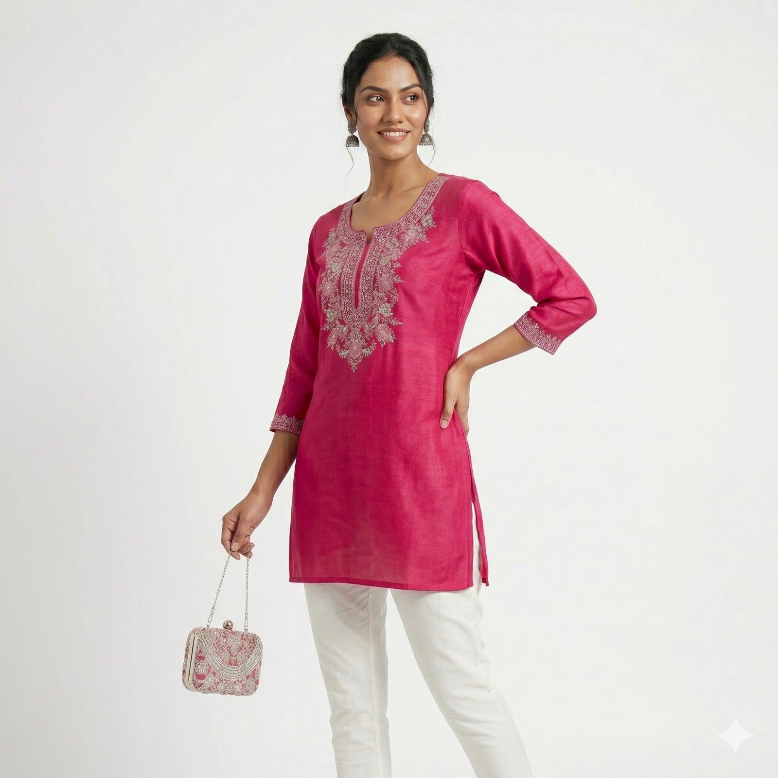 Rani Pink Heritage Embroidered Cotton Top