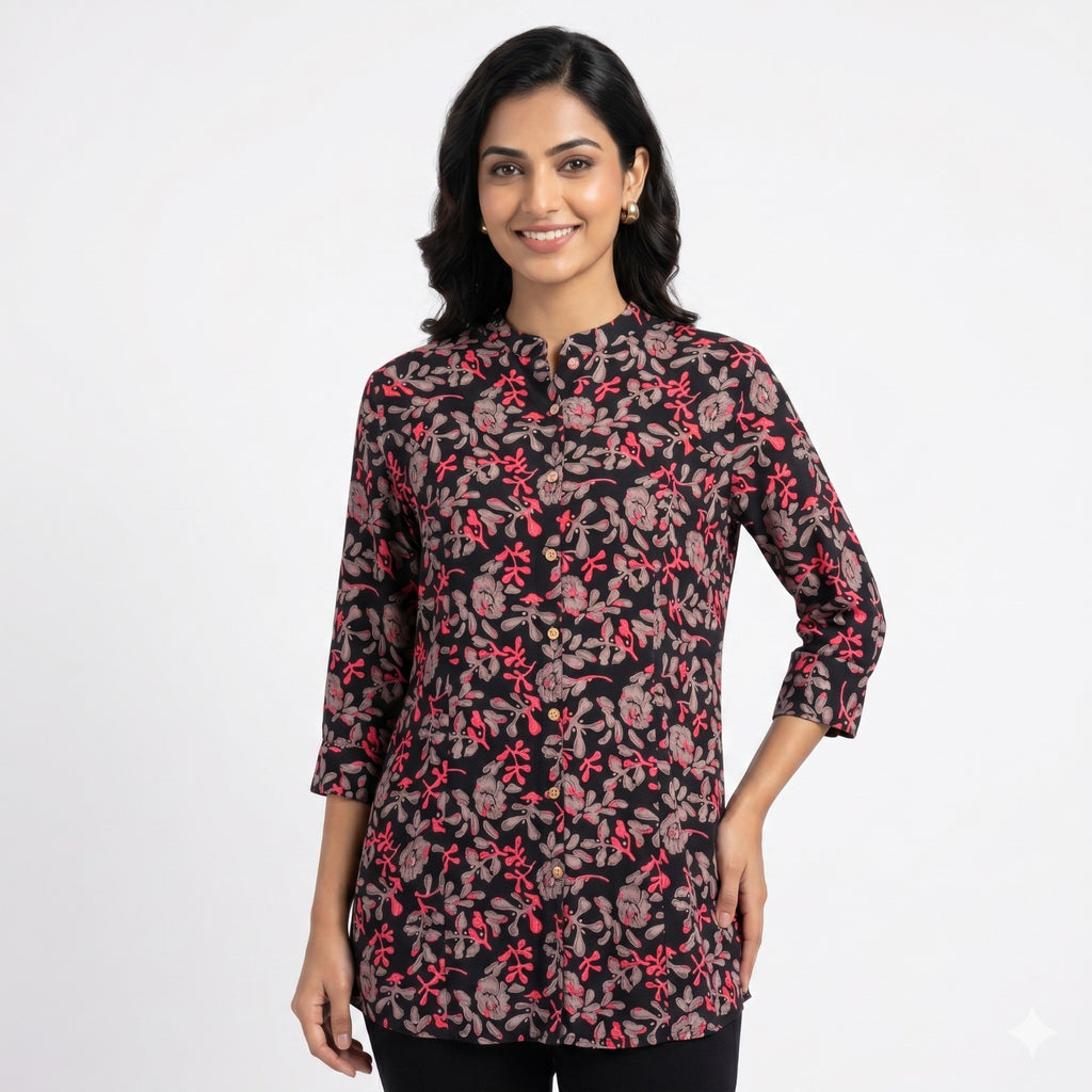 Midnight Bloom Cotton Printed Top