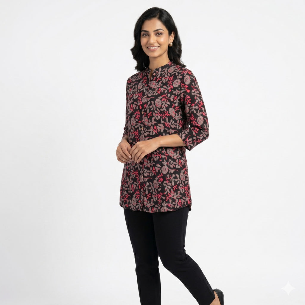 Midnight Bloom Cotton Printed Top