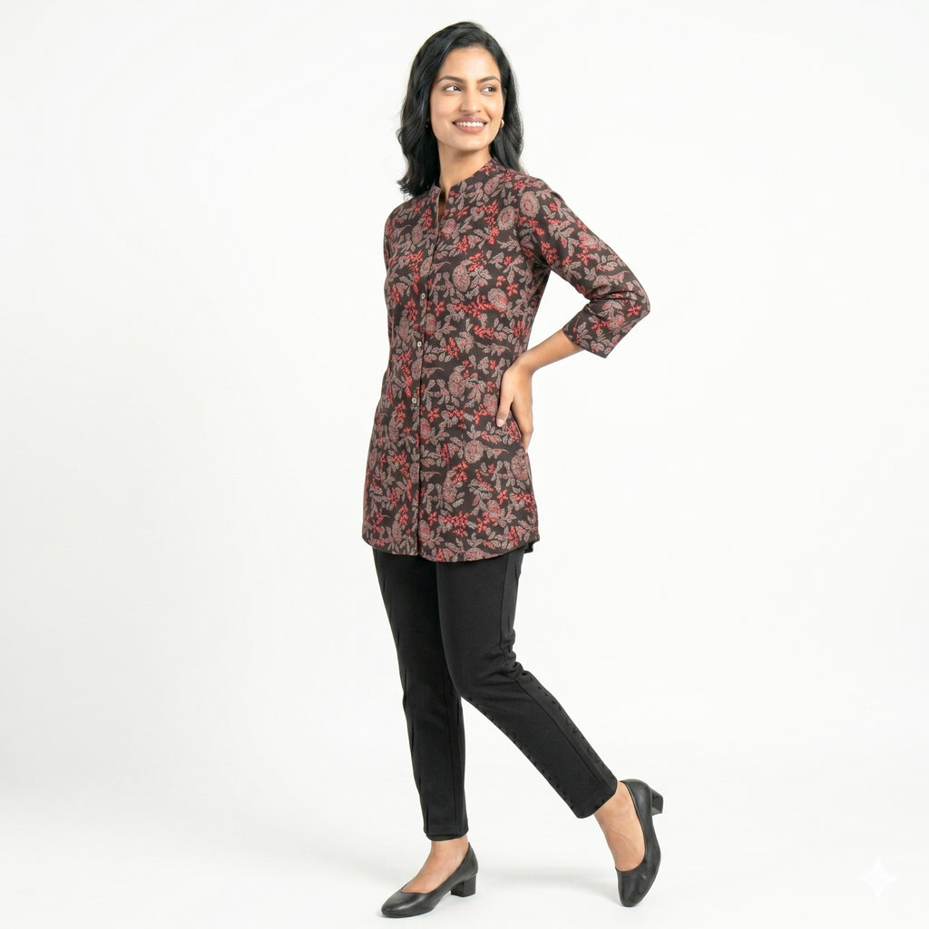 Midnight Bloom Cotton Printed Top
