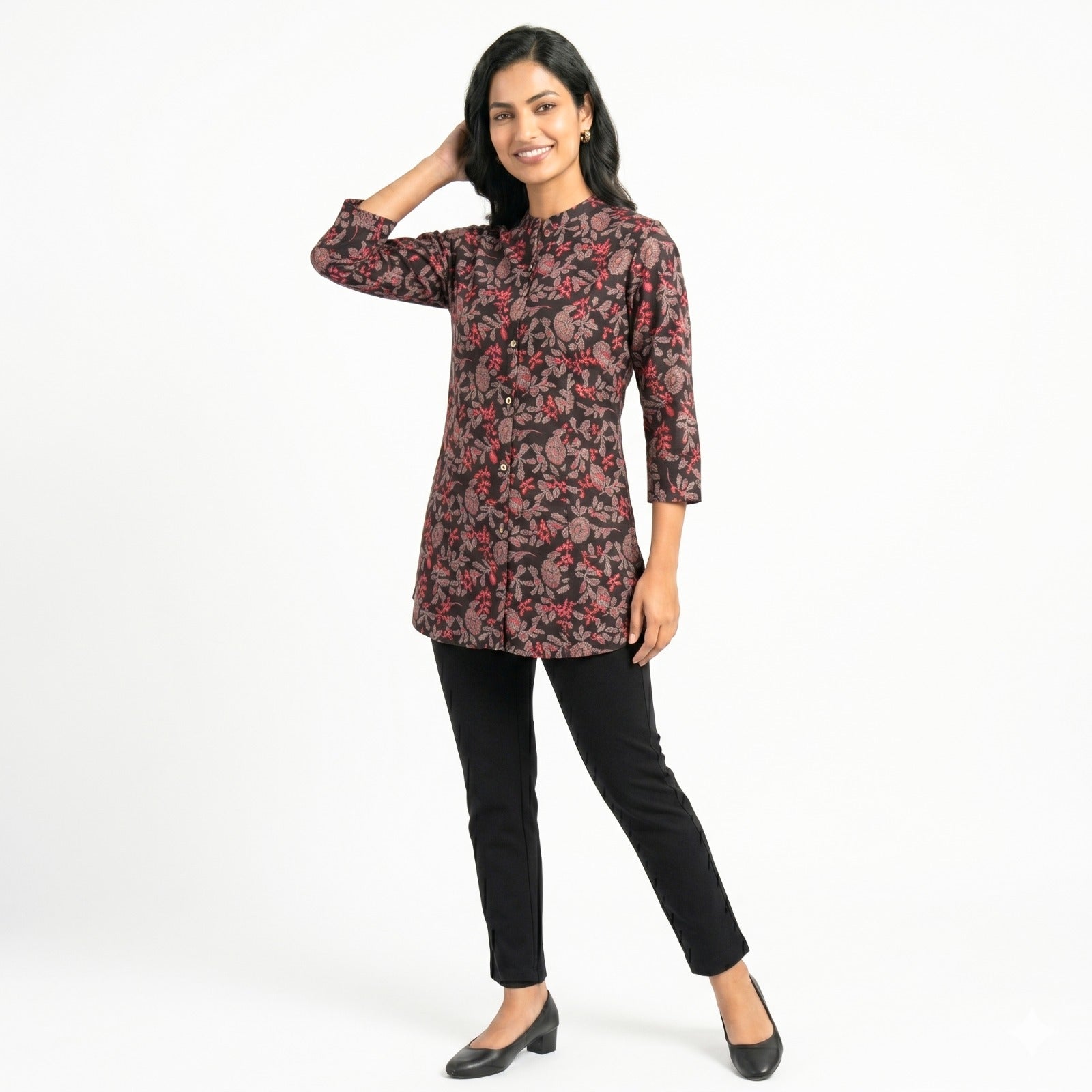 Midnight Bloom Cotton Printed Top