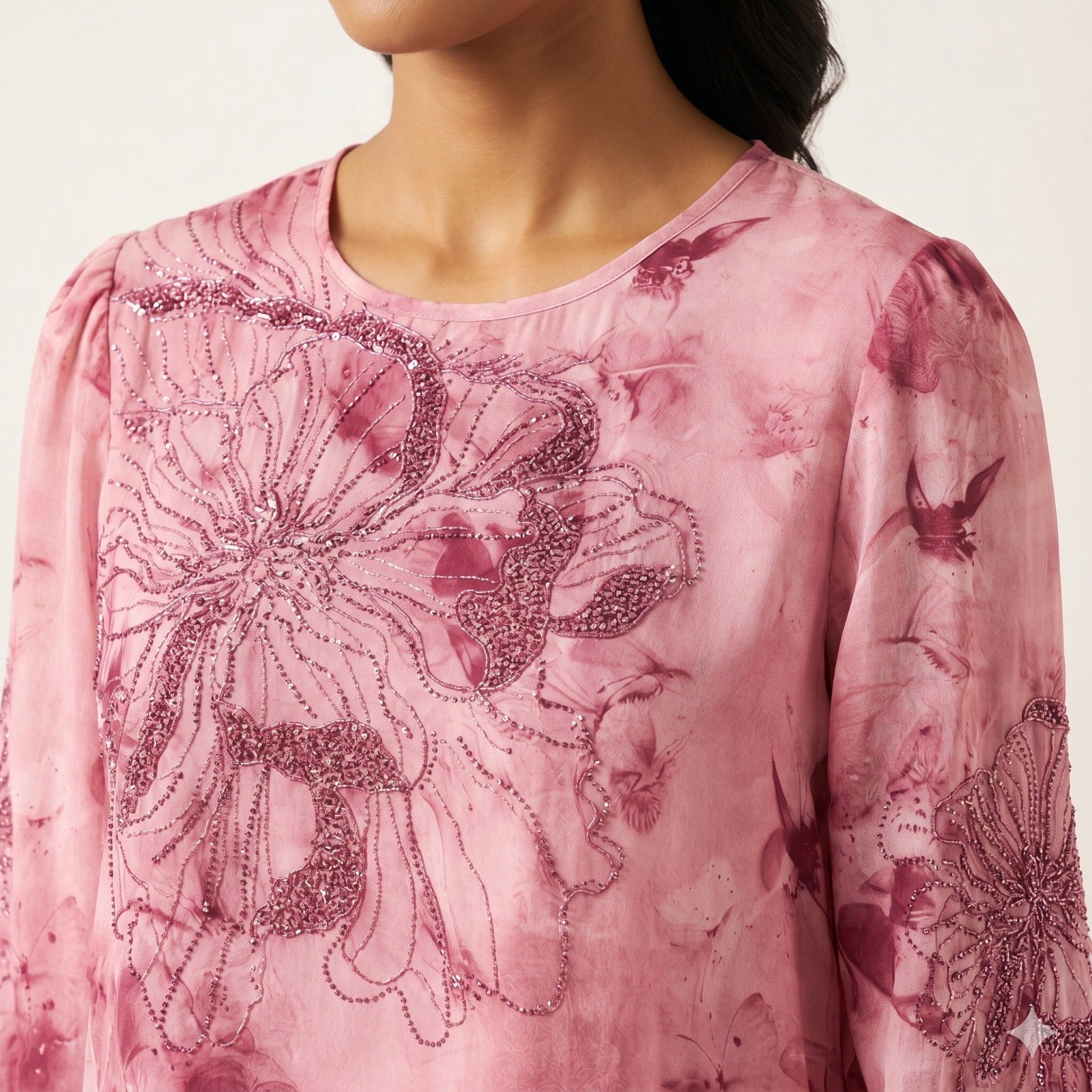 Blush Bloom Swarovski Georgette Top