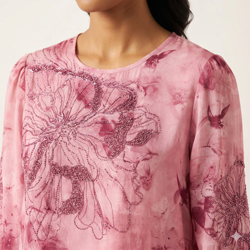 Blush Bloom Swarovski Georgette Top
