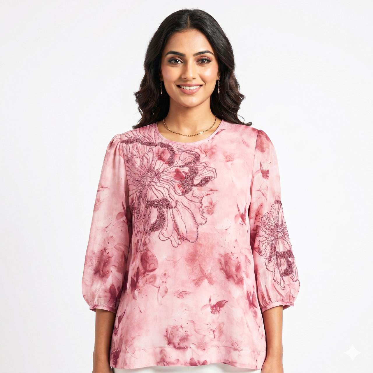 Blush Bloom Swarovski Georgette Top